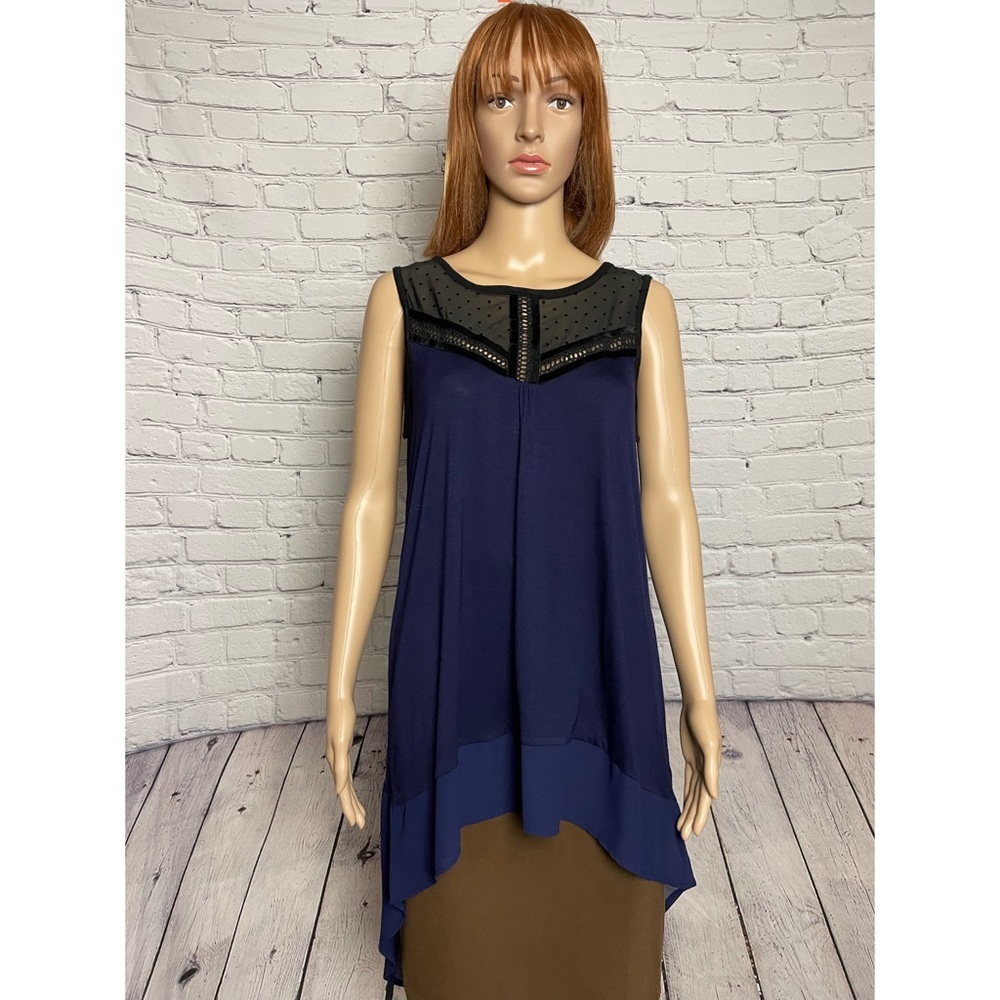 Avec Hi Low Blue Rayon Sleeveless Top Tunic Size M